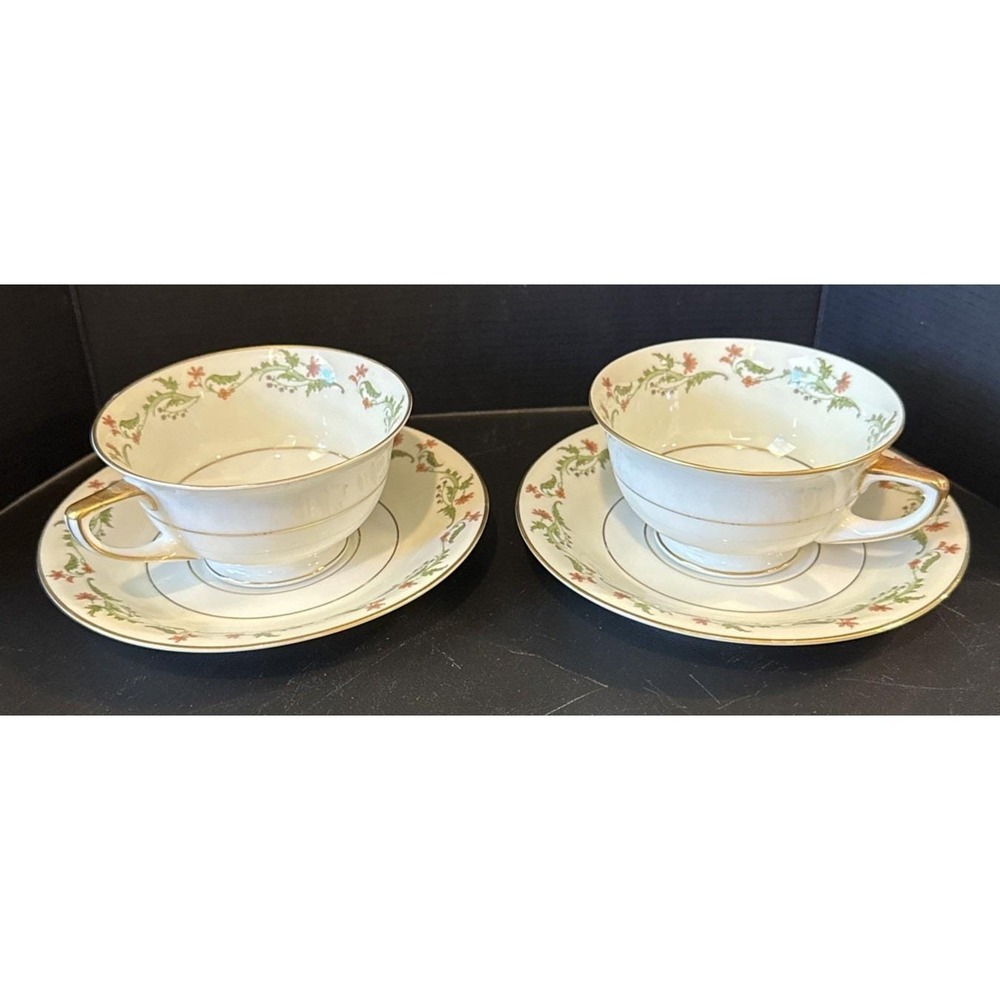Heinrich Selb Bavaria Germany Gold Trim Pink Flowers Teacup Tea Cup Saucer 2